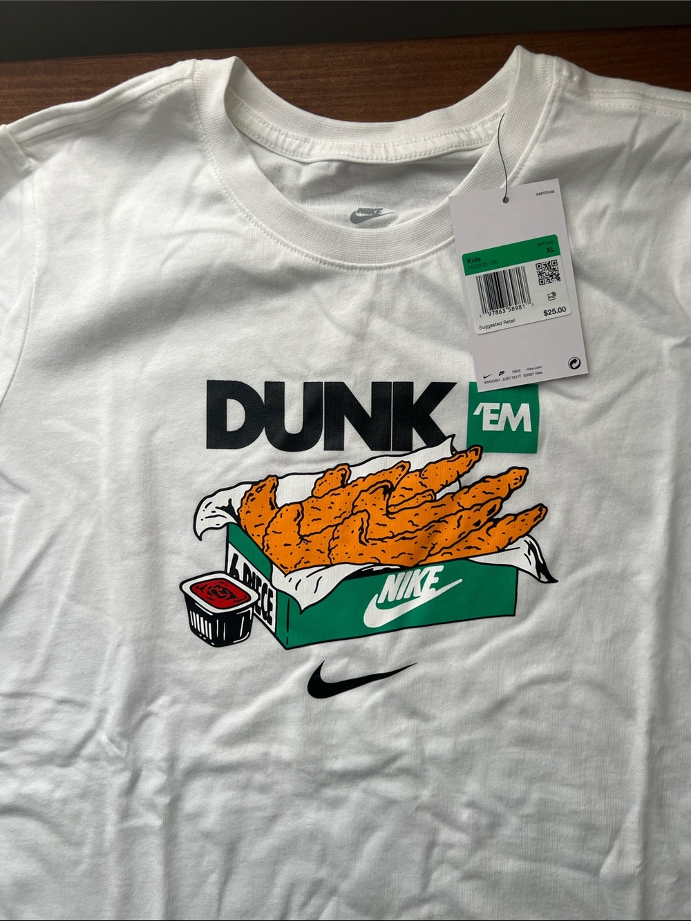 Nike White Tee with Green, Black & Orange Graphic - Kids Short Sleeve